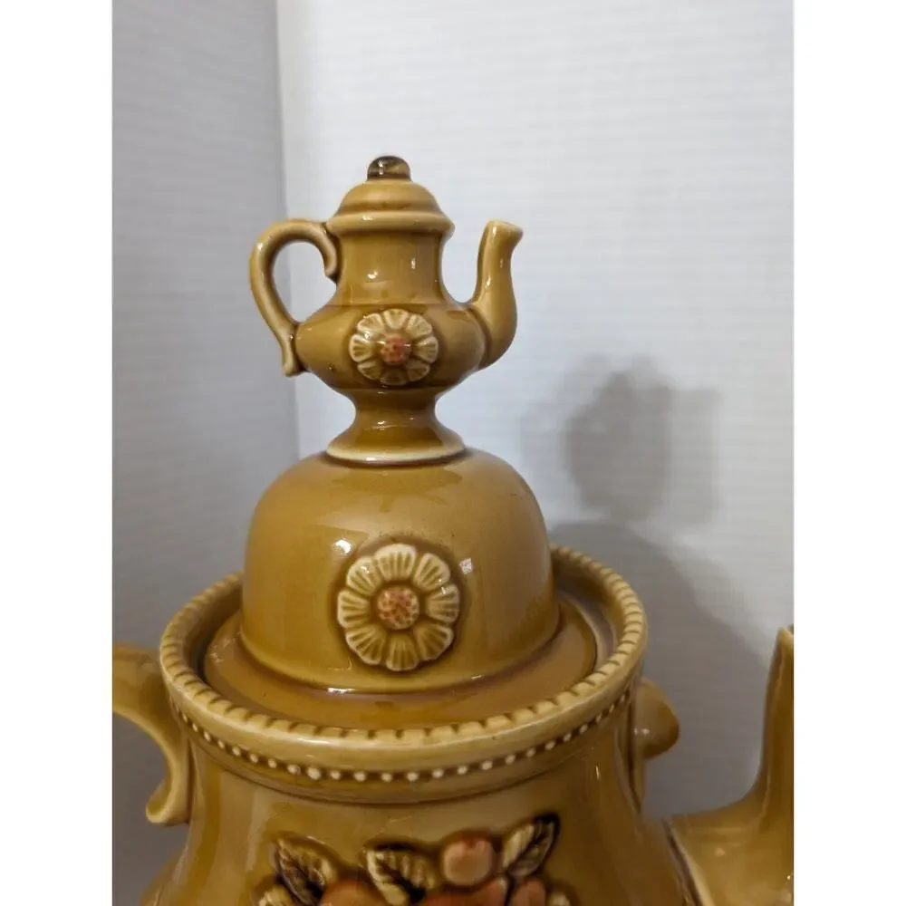 VINTAGE 1950s APCO JAPAN MCM LARGE AND SMALL TEAPOT Tan Ceramic